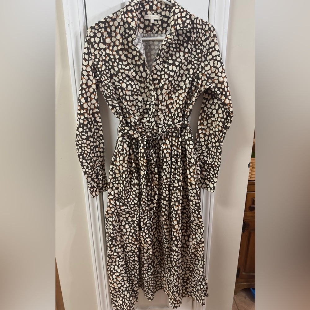 ANN MASHBURN Brown and Cream Patterned Long Sleeve Dress (mix19)